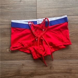 Low Rise Front Tie Trunks in Red, White & Blue (Small)